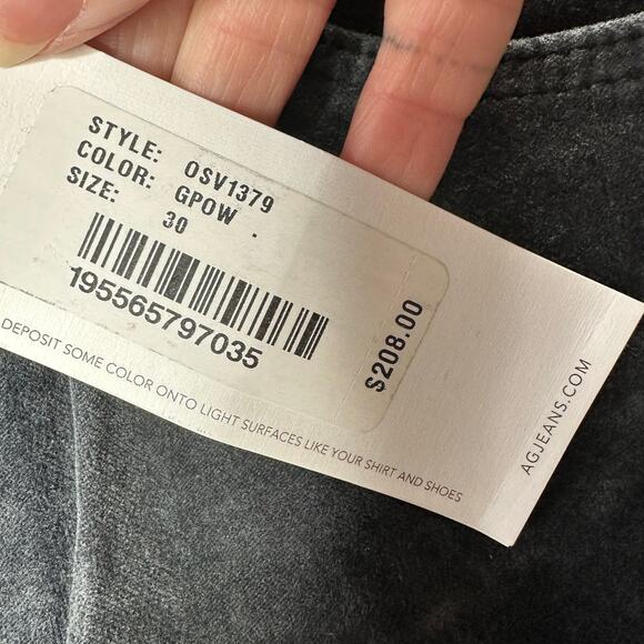 NWT AG Adriano The Farrah Steel Gray High Waist Skinny Velvet Jeans - Picture 7 of 16